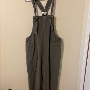 Olive Green Tie-Strap Overalls - Women